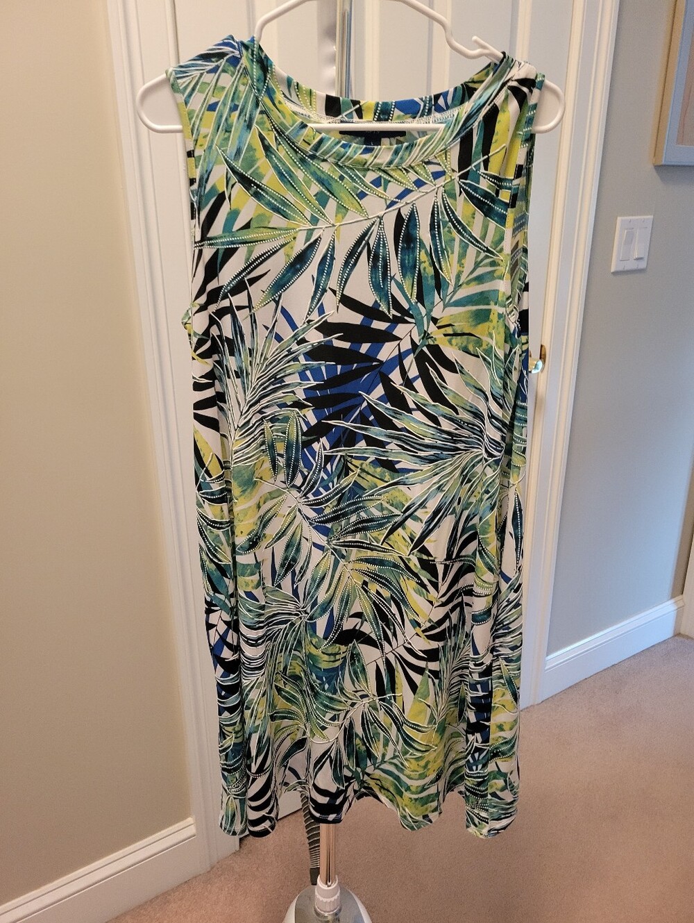 Apt. 9 Tropical Palm Print Sleeveless Dress - Blue, Green, White